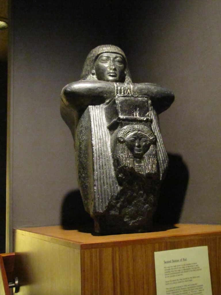 A dark stone statue